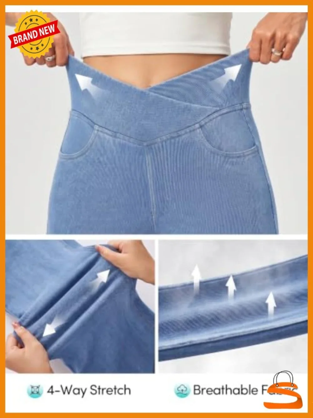 Stretchy Pull On Capri Jeans Jeggings Tummy Control with Pockets Women's Capris